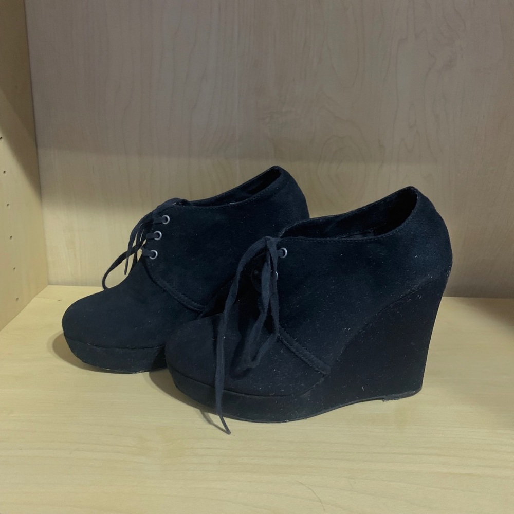 Suede Lace Up Wedge Booties